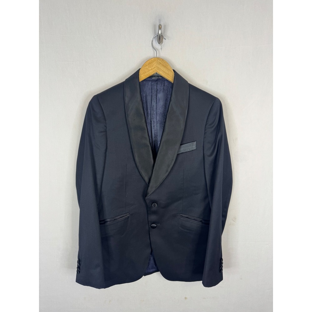 Indochino Mens 34R  Wool Cashmere Silk Tuxedo Blazer Black Shawl Lapel Jacket